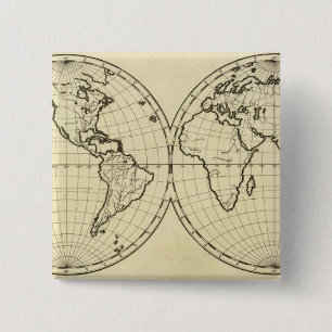 World outline double hemisphere 15 cm square badge