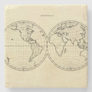 World outline double hemisphere stone coaster