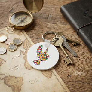 World Peace Dove Made of International Flags  Key Ring