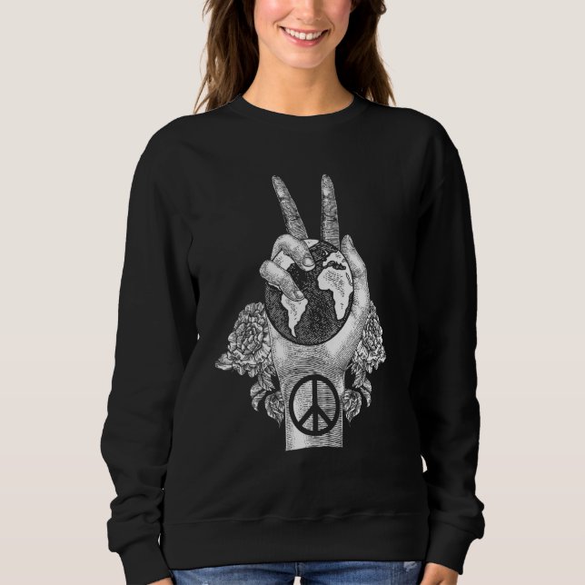 World Peace Earth Day Celebration Peace Sign Hand  Sweatshirt (Front)