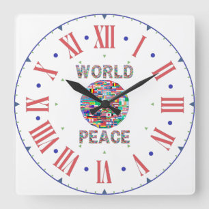 World Peace Flag II Collection Roman Numeral Square Wall Clock