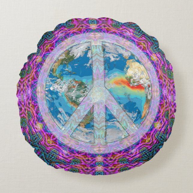 World Peace Mandala Round Cushion (Front)