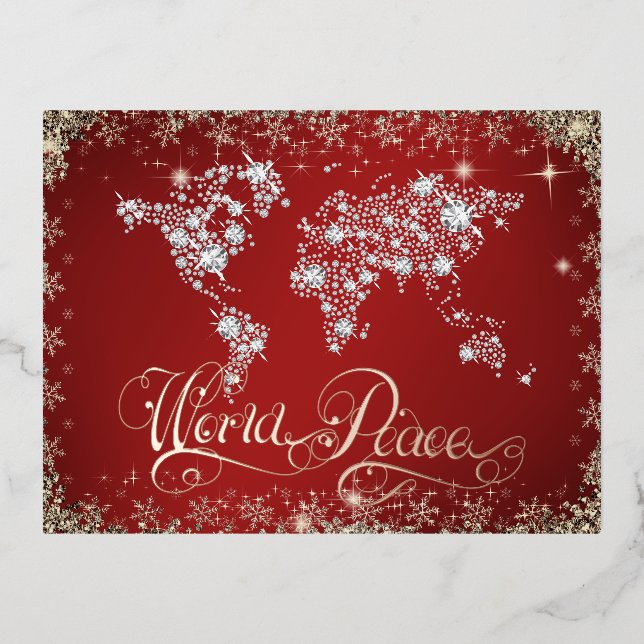 World Peace Red and Diamonds  Foil Holiday Postcard (Front)