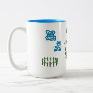 WORLD PEACE WHITE BLUE COMBO 15 OZ. SIP OF PEACE Two-Tone COFFEE MUG