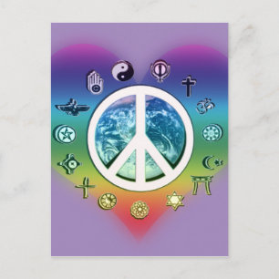 World Peace with Religious Symbols Postcard