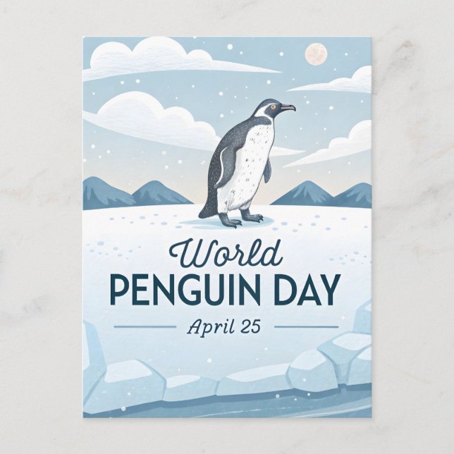 World Penguin Day Winter Nature Illustration Holiday Postcard (Front)