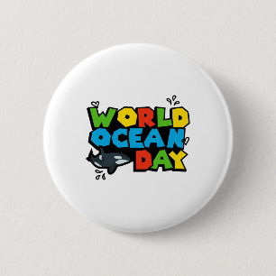 World Planet Ocean Day Orca Splash Design Love Ear 6 Cm Round Badge
