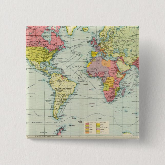World political Map 15 Cm Square Badge (Front)