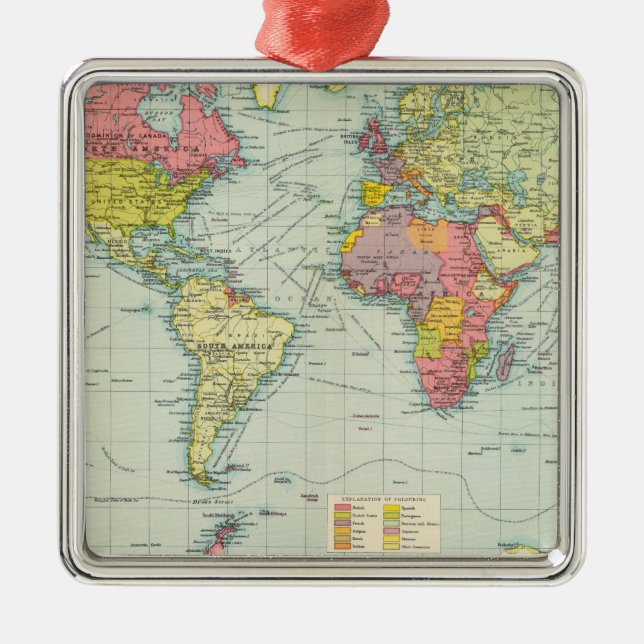 World political Map Metal Tree Decoration (Front)