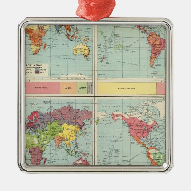 World population Map Metal Tree Decoration (Front)