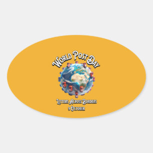 World Post Day. Letters Across Borders. Oval Sticker