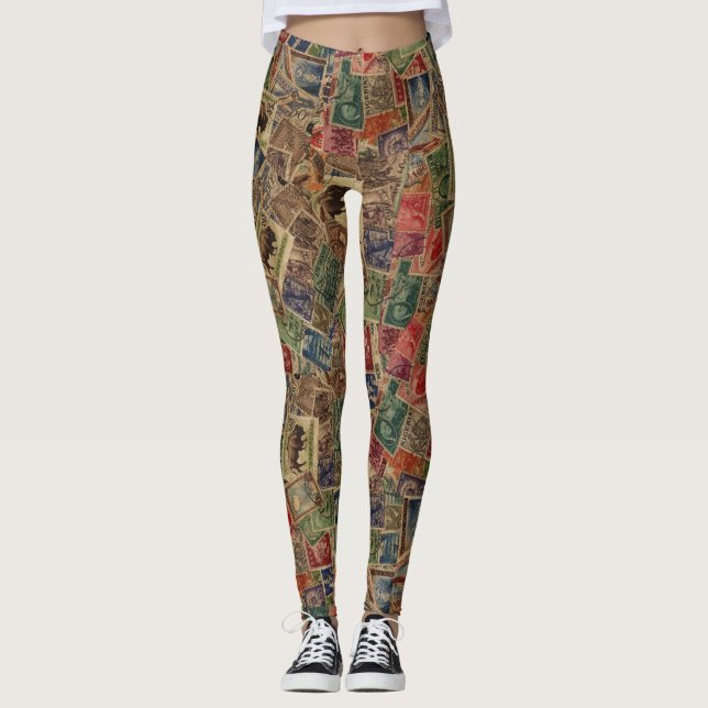 World Postage Stamps Collection Leggings (Front)