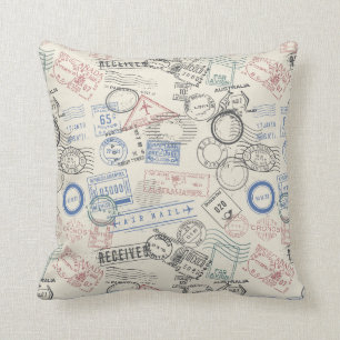 World Postage Stamps Pattern Cushion