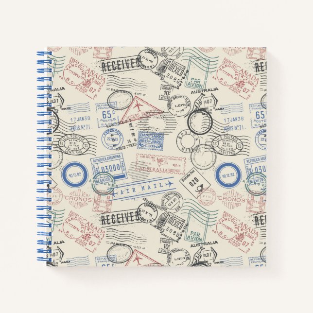 World Postage Stamps Pattern Notebook (Front)