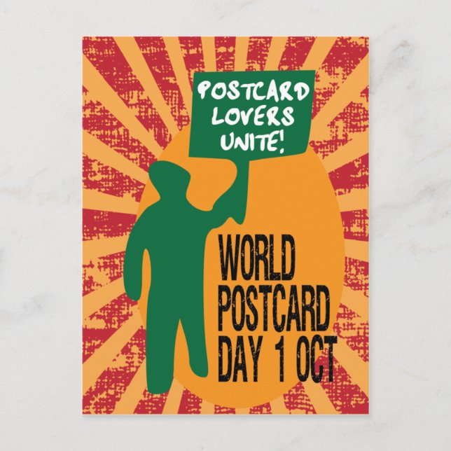 World Postcard Day funny retro protest march (Front)