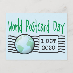 World Postcard Day with earth globe map and postal