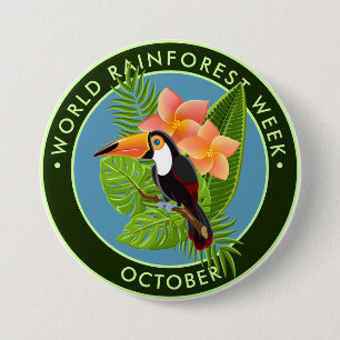 World Rainforest Week, toucan, plumeria 7.5 Cm Round Badge