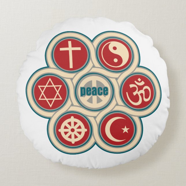 World Religious Peace Round Cushion (Front)