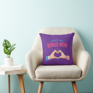 World’s Best Bonus Mum Heart Hands Gift Cushion