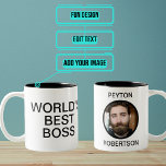 World’s Best Boss Office Two-Tone Coffee Mug<br><div class="desc">Do you have a boss in "The Office" who is absolutely the best? Here is the perfect funny gift for them. It says "World’s Best Boss" on one side, and on the other you can personalise with a name and photo. Look for other variations of the theme in the collection...</div>