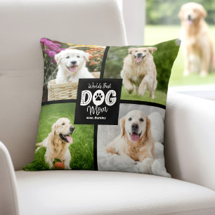 World’s Best Dog Mum 4 Photo Black White Custom Cushion