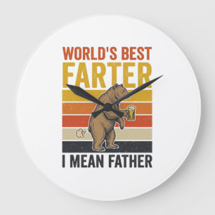World’s Best Farter Funny Father Bear Large Clock