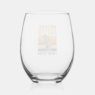World’s Best Farter Funny Father Bear Stemless Wine Glass
