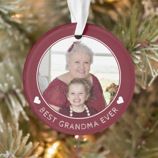 World`s Best Grandma Ever Cute Red Keepsake Photo Ornament (Tree)