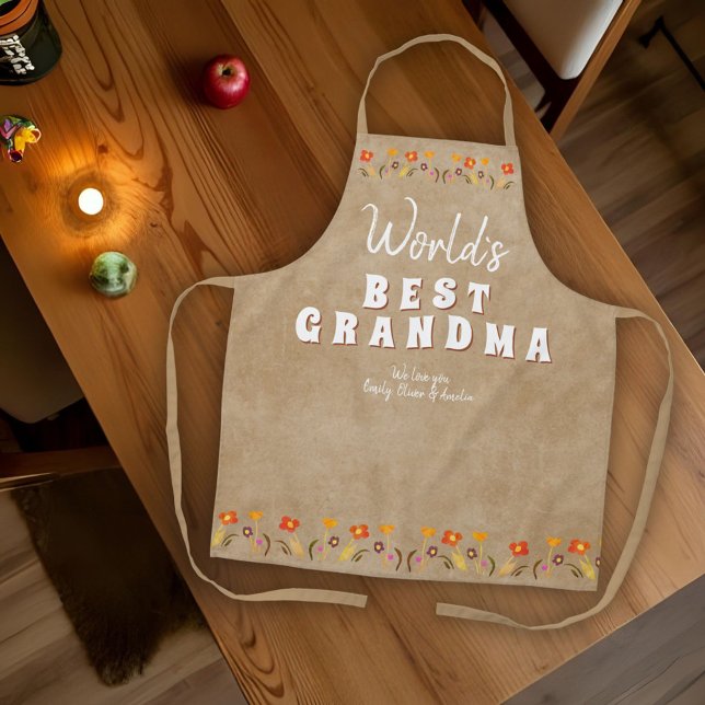 World`s Best Grandma Flowers Floral Mother`s Day Apron (Creator Uploaded)