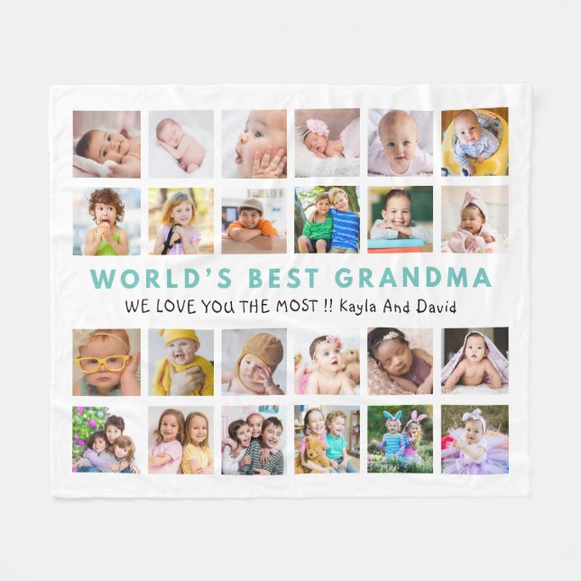 World’s Best Grandma Grandkids 24 Photo Collage  Fleece Blanket (Front (Horizontal))