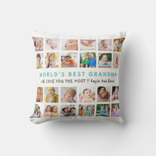 World’s Best Grandma Grandkids 24 Photo Teal Cushion
