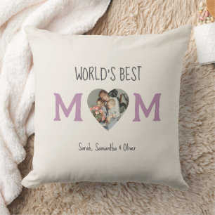 World’s Best Mom – Heart Photo & Custom Text    Cushion