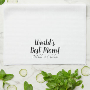 World’s Best Mum black white custom script stylish Tea Towel