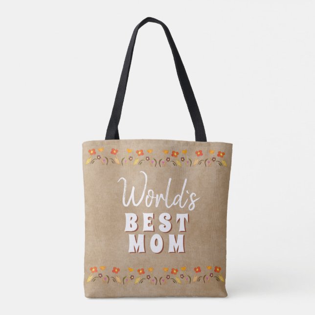 World`s Best Mum Flower Floral Beige Mother`s Day Tote Bag (Back)