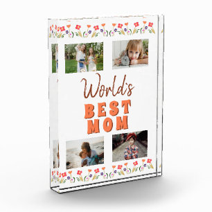 World`s Best Mum Flowers Floral Mother`s Day Photo Block