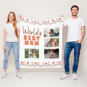 World`s Best Mum Flowers Floral Mother`s Day Photo Fleece Blanket