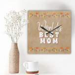 World`s Best Mum Flowers Floral Rustic Beige Square Wall Clock<br><div class="desc">World`s Best Mum Flowers Floral Rustic Beige Square Wall Clock. Hand-drawn flowers in beautiful spring colours on rustic old paper background. Gift for a mother for Mother`s Day,  a birthday or Christmas. You can change mum to mummy,  mama, ... </div>