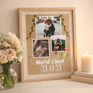 World`s Best Mum Flowers Old Paper 3 Photo Poster