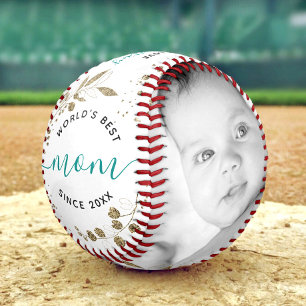 World’s Best Mum Gold Botanical Script 2 Photo Baseball