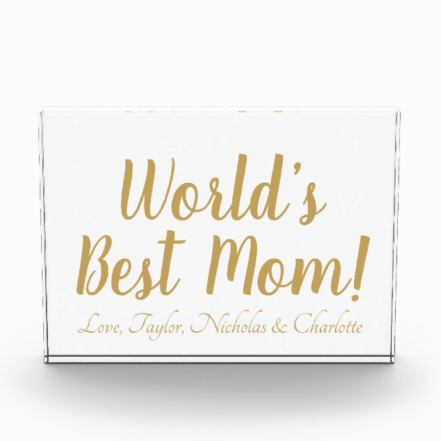 World’s Best Mum gold custom script cute Photo Block (Front)