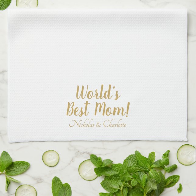 World’s Best Mum gold custom script cute Tea Towel (Folded)