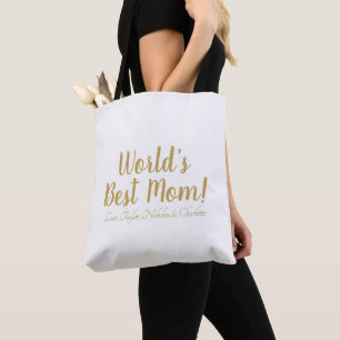 World’s Best Mum gold custom script cute Tote Bag
