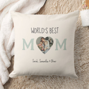 World’s Best Mum – Heart Photo & Custom Text    Cushion