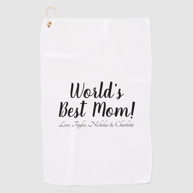 World’s Best Mum personalised script stylish chic Golf Towel (Front)