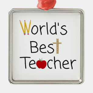 World’s Best Teacher Cool School Supplies Metal Ornament