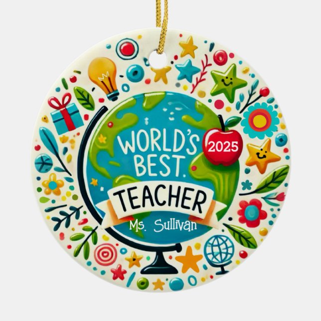World’s Best Teacher Personalised Holiday Ornament (Front)