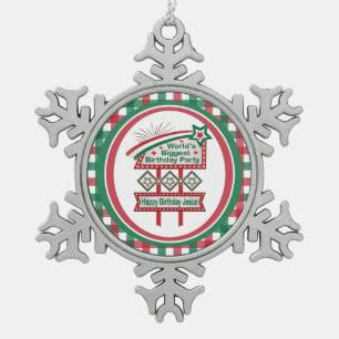 World’s Biggest Birthday Party Marquee Snowflake Pewter Christmas Ornament