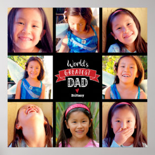 World’s Greatest Dad 8 Photo Collage Modern Red Poster