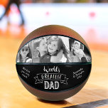 World’s Greatest Dad Bold Typography Black White Basketball<br><div class="desc">“World’s Greatest Dad.” Let Dad know what you really think of him. Cool, modern white typography and banner overlay a black background. Add 3 photos of your choice and customise the copy for the perfect, personalised keepsake basketball that he’ll always treasure. Choice of 2 sizes: mini (6” diameter) and full...</div>