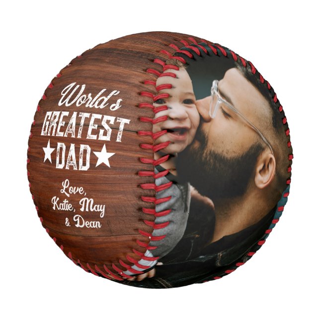 World’s Greatest Dad Wooden Photo Fathers Day Gift Baseball (Angled)